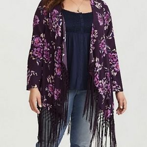 Torrid Size 2 Floral Fringe Kimono - Purple